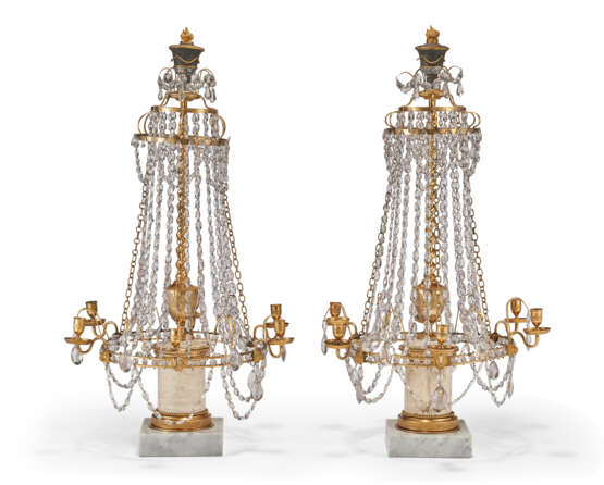 A PAIR OF RUSSIAN ORMOLU, VEINED WHITE MARBLE AND CUT GLASS SIX-LIGHT CANDELABRA - фото 3