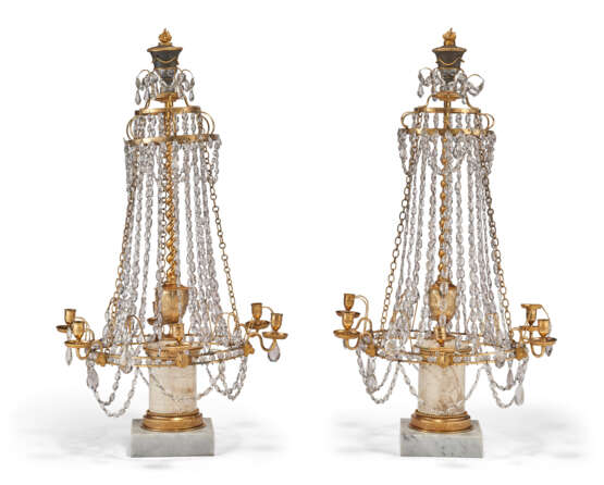 A PAIR OF RUSSIAN ORMOLU, VEINED WHITE MARBLE AND CUT GLASS SIX-LIGHT CANDELABRA - фото 5