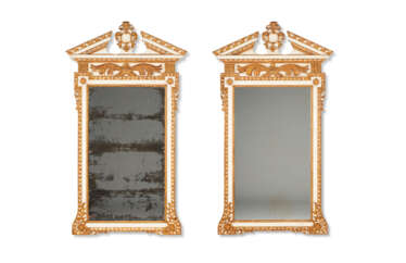 A PAIR OF GEORGE II WHITE-PAINTED AND PARCEL-GILT PIER MIRRORS