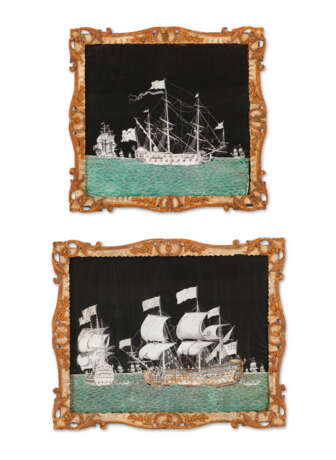 A SET OF TWO GEORGE II CUT-PAPER PICTURES OF SHIPS - Foto 1