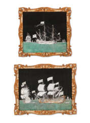 A SET OF TWO GEORGE II CUT-PAPER PICTURES OF SHIPS