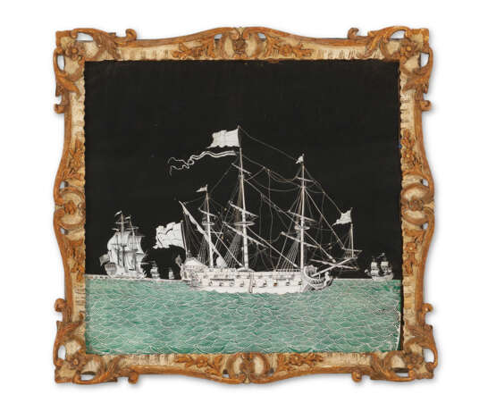 A SET OF TWO GEORGE II CUT-PAPER PICTURES OF SHIPS - photo 2