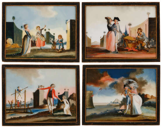 A SET OF FOUR REVERSE PAINTED PANELS - Foto 1