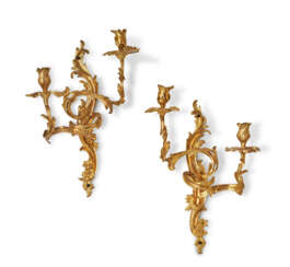 A PAIR OF LOUIS XV ORMOLU TWO-BRANCH WALL LIGHTS