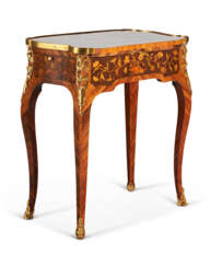 A LOUIS XV ORMOLU-MOUNTED TULIPWOOD, KINGWOOD, AMARANTH AND MARQUETRY TABLE A ECRIRE