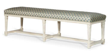 A ROYAL LOUIS XVI WHITE-PAINTED BEECHWOOD BANQUETTE