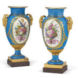 A PAIR OF ORMOLU-MOUNTED SEVRES PORCELAIN 'BLEU CELESTE' VASES (VASES 'BOIZOT A BOUCS') - фото 1