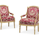 A PAIR OF LOUIS XVI WHITE-PAINTED AND PARCEL-GILT WALNUT FAUTEUILS - фото 1