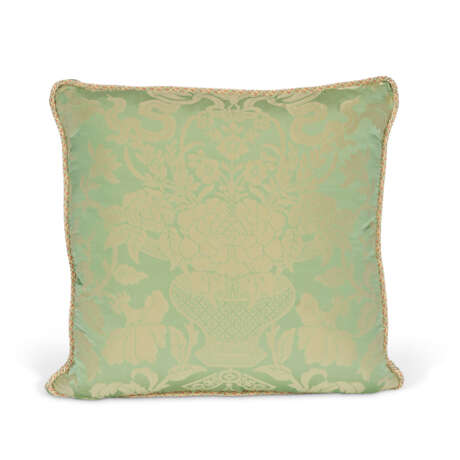 A GROUP OF SEVEN EMBROIDERED GREEN SILK DAMASK CUSHIONS - photo 3