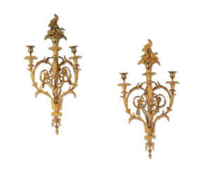 A PAIR OF FRENCH ORMOLU THREE-BRANCH WALL LIGHTS