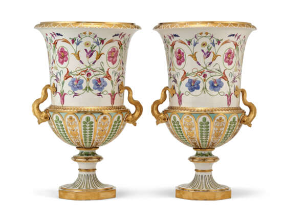 A PAIR OF ORMOLU-MOUNTED VIENNA (SORGENTHAL) PORCELAIN LARGE CAMPANA VASES - photo 1