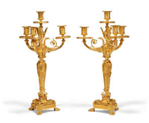 A PAIR OF FRENCH ORMOLU FOUR-BRANCH CANDELABRA