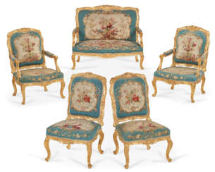 A FRENCH GILTWOOD AND AUBUSSON TAPESTERY FIVE-PIECE SALON SUITE