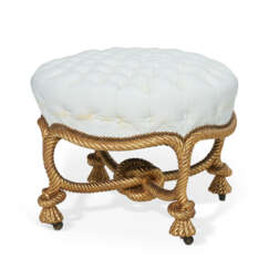 A FRENCH ROPE-TWIST GILTWOOD TABOURET