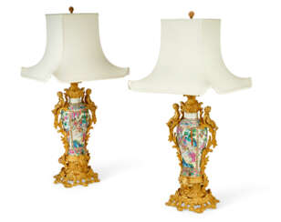 A PAIR OF FRENCH ORMOLU-MOUNTED PORCELAIN VASES, MOUNTED AS LAMPS