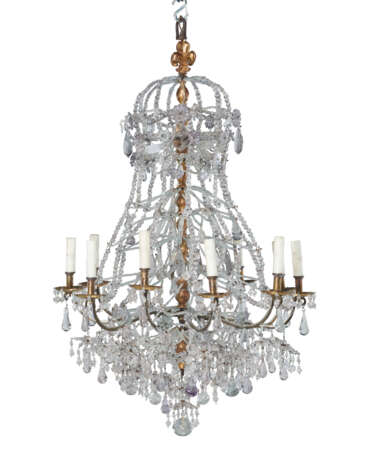 A LOUIS XIV STYLE GILTWOOD, ORMOLU, CUT AND MOLDED GLASS AND ROCK CRYSTAL TEN-LIGHT ‘EN LACÉ’ CHANDELIER - photo 2