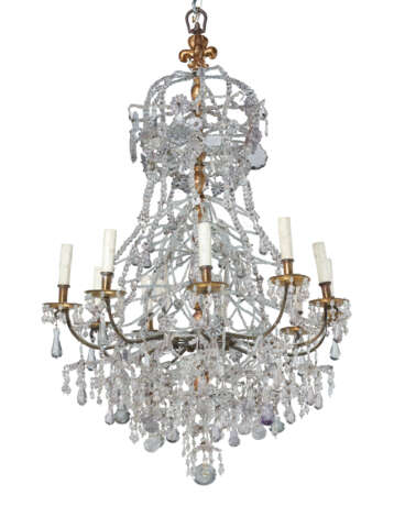A LOUIS XIV STYLE GILTWOOD, ORMOLU, CUT AND MOLDED GLASS AND ROCK CRYSTAL TEN-LIGHT ‘EN LACÉ’ CHANDELIER - photo 3