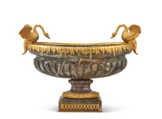 AN ORMOLU-MOUNTED MARBLE TWO-HANDLED OVAL VASE