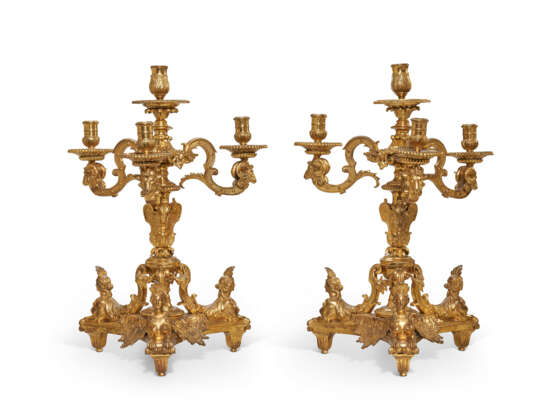 A PAIR OF FRENCH ORMOLU FOUR-LIGHT CANDELABRA - фото 1