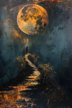 Мужчина и Луна Евгения Дувакина Canvas on the subframe Acrylic and oil Realism ночной пейзаж Москва 2024 - photo 1