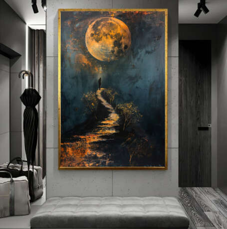 Мужчина и Луна Евгения Дувакина Canvas on the subframe Acrylic and oil Realism ночной пейзаж Москва 2024 - photo 2