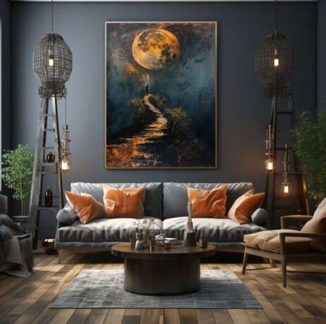 Мужчина и Луна Евгения Дувакина Canvas on the subframe Acrylic and oil Realism ночной пейзаж Москва 2024 - photo 3