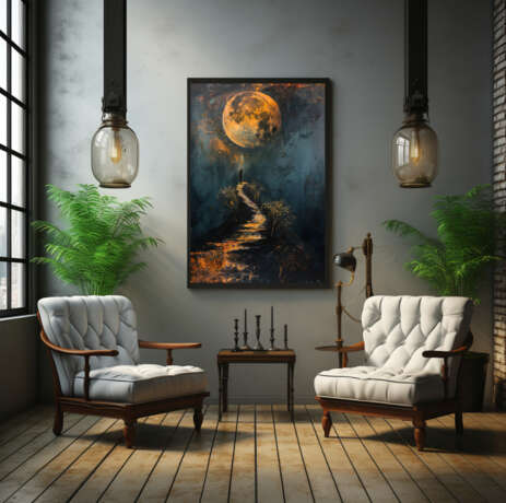 Мужчина и Луна Евгения Дувакина Canvas on the subframe Acrylic and oil Realism ночной пейзаж Москва 2024 - photo 4