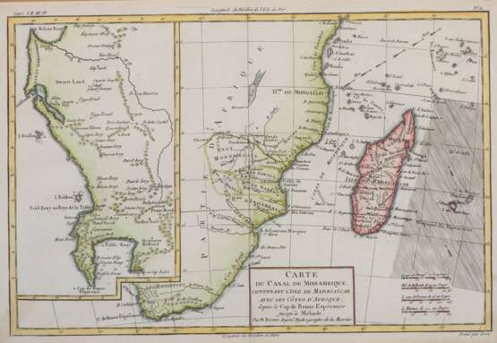 Karte des Mosambikkanals mit Madagaskar und Afrikas Küsten, Kupferstich um 1870 von Rigobert Bonne - Foto 2