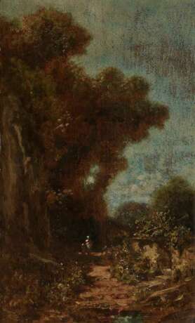 Landschaft mit Frau und Kind unter hohen Bäumen - фото 1