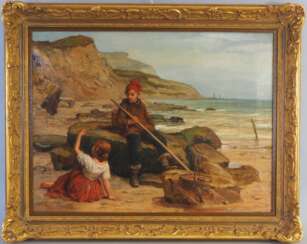 James Cole (aktiv ca. 1848-1882), Strandszene mit zwei Kindern, 1881