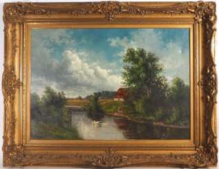 M. Höher-Walchstadt, Großes Gemälde mit Flusslandschaft, um 1900