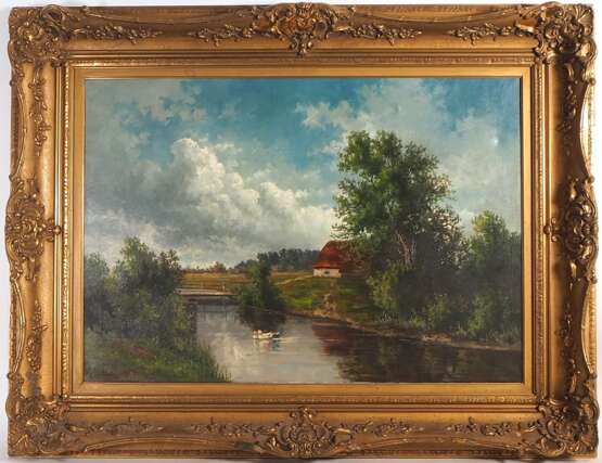 M. Höher-Walchstadt, Großes Gemälde mit Flusslandschaft, um 1900 - Foto 1