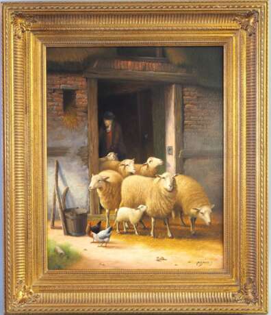 Jan van Baelen (geb. 1948 in Belgien), Schafe vor dem Stall - Foto 1