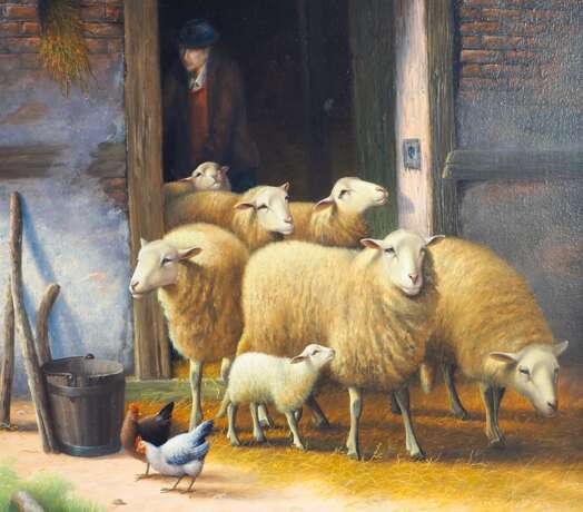 Jan van Baelen (geb. 1948 in Belgien), Schafe vor dem Stall - Foto 2