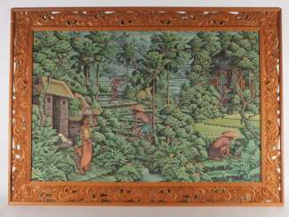 Großes, gerahmtes Textilbild, Bali 20. Jh.