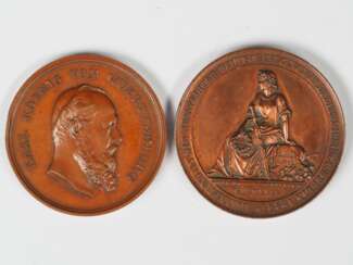 Paar Deutsche Gewerbe Bronze Medaillen, Mitte 19. Jh.