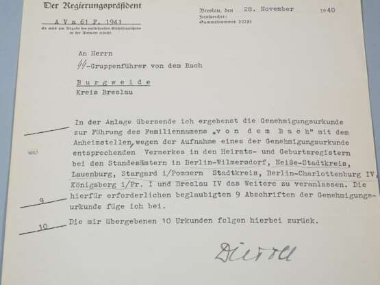 SS-Obergruppenführer Erich von dem Bach-Zelewski - Urkunden zur Namensänderung - Foto 4