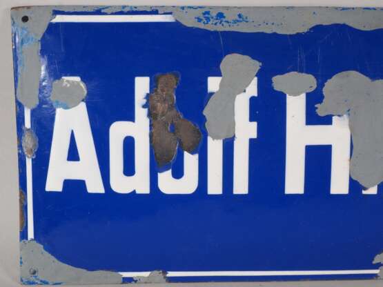 Drittes Reich: Emaille Straßenschild "Adolf Hitlerstraße" - 25 x 70cm - Foto 2