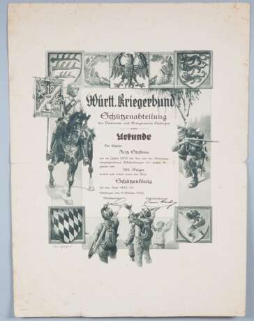 Urkunde Württembergische Kriegerbund, Söflingen (Ulm) 1932 - фото 1