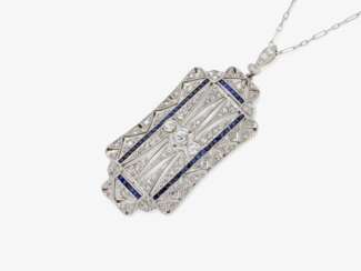 A historical pendant necklace decorated with diamonds and sapphires