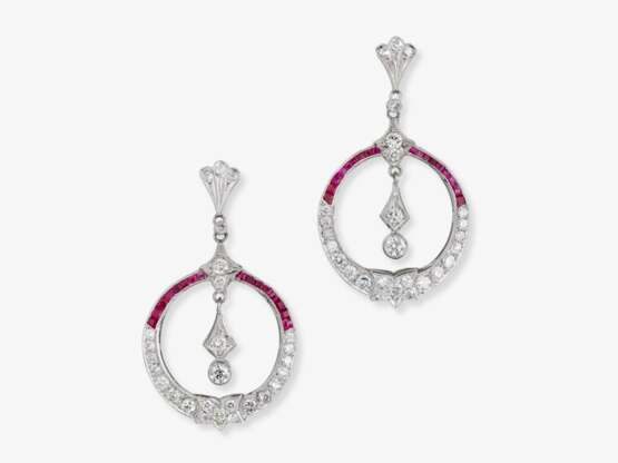 Historical drop earrings decorated with brilliant-cut diamonds and rubies - photo 1