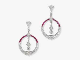 Historical drop earrings decorated with brilliant-cut diamonds and rubies