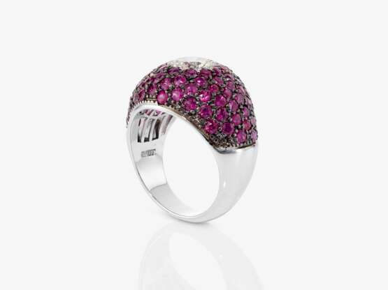 A cocktail ring decorated with rubies and a brilliant-cut diamond - photo 2