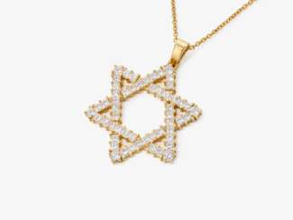 A unique pendant necklace with a diamond-decorated Star of David