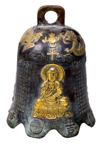 Chinesische Glocke aus Bronze mit Buddha und Drachen-Darstellungen - photo 1