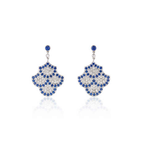 NO RESERVE | TIFFANY & CO. SAPPHIRE AND DIAMOND 'SCALLOP' EARRINGS - photo 1