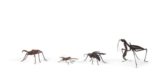 A GROUP OF FOUR IRON ARTICULATED MODELS OF INSECTS, JIZAI OKIMONO - Foto 1