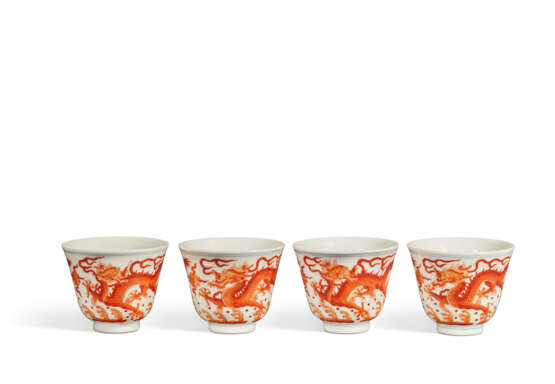 FOUR IRON-RED-DECORATED 'DRAGON' CUPS - photo 1