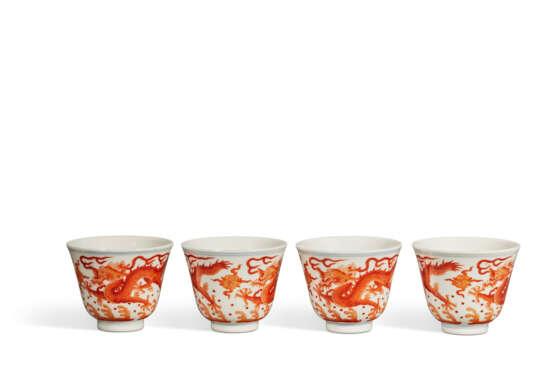 FOUR IRON-RED-DECORATED 'DRAGON' CUPS - photo 2