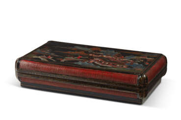 A MULTICOLOURED LACQUER BOX AND COVER